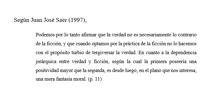 Se muestra una cita narrativa que supera las cuarenta palabras