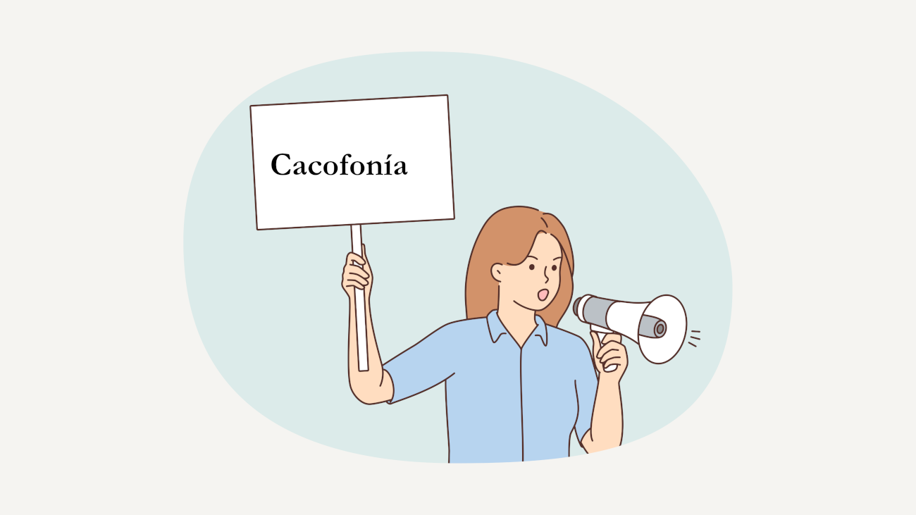 Una joven con pancarta que dice "cacofonía"
